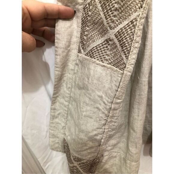 Chico's Women's  Cream Open Front with Stud Detail Linen Jacket Size 2 (L) - Picture 9 of 14